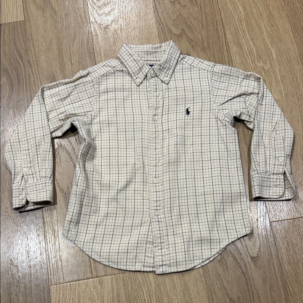 Ralph Lauren Beige Plaid Button Down Flannel Long Sleeve Shirt Size 5
